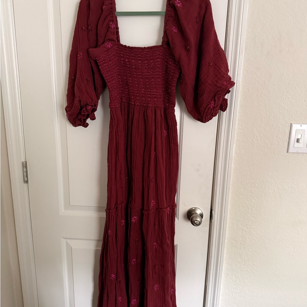 Free People Dahlia Embroidered Maxi Dress in Sweet Raisin size M - Picture 8 of 10